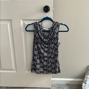 Calvin Klein Black and White Ruched Bib Collar Blouse